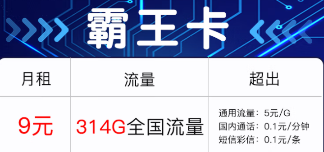 流量放心用 聯(lián)通霸王卡314G全國流量?jī)H需9元 追劇視頻兩不誤