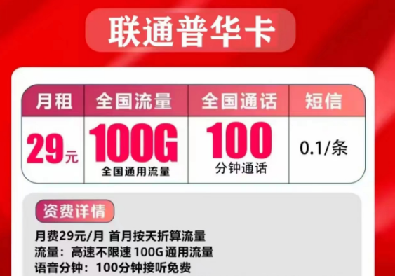 聯通的流量手機卡好用嗎？聯通普華卡29元=100G通用流量+100分鐘免費通話