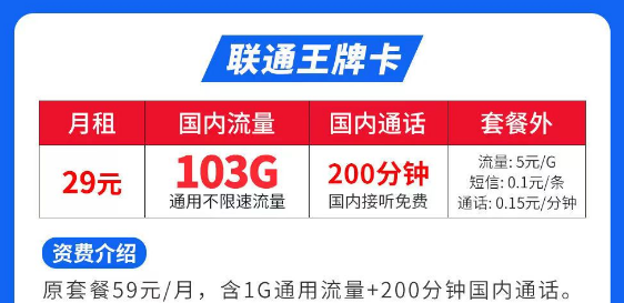 流量最多最便宜的是什么套餐？聯(lián)通王牌卡29元103G|聯(lián)通春風(fēng)卡、秋雨卡|低月租大流量套餐