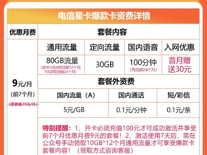 電信星卡升級版優(yōu)惠套餐|電信星卡爆款卡、星卡大?？▅添加流量+語言|首月免費