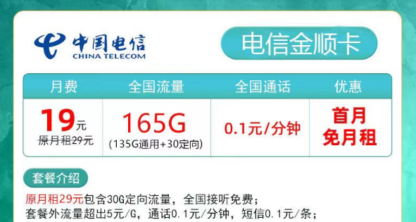 擁有超多流量的電信流量卡又來啦！19元165G金順卡、29元180G夕夏卡|低月租超大流量+首月免費(fèi)