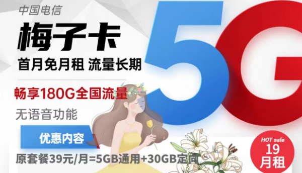 不用實(shí)名認(rèn)證的流量卡有嗎？電信梅子卡19元180G流量純流量卡