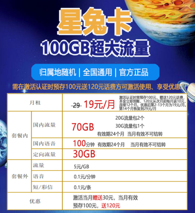 免費申請電信19元100G流量卡|電信星兔卡怎么樣？