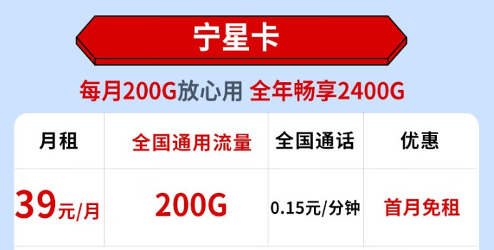 電信寧星卡怎么樣？200G通用流量不限速+首免+免費(fèi)領(lǐng)取！